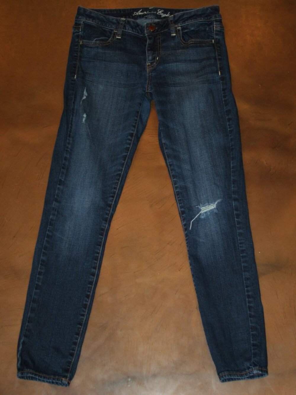 AMERICAN EAGLE Denim Jeans 29 x 30 Jegging Sz 8 Stretch Distressed Skinny Womens